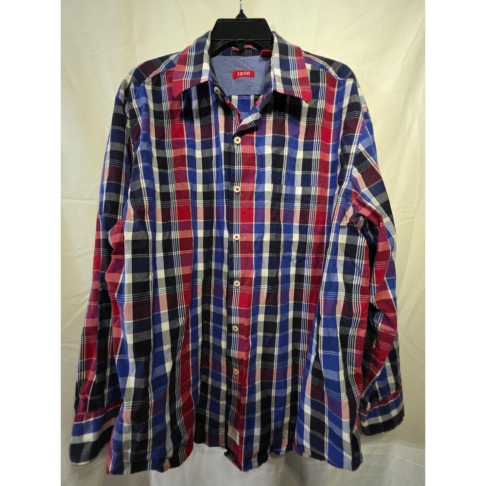 IZOD Men's XL Long Sleeve Plaid Button Up Shirt Multicolor Washed Classics - Picture 1 of 4